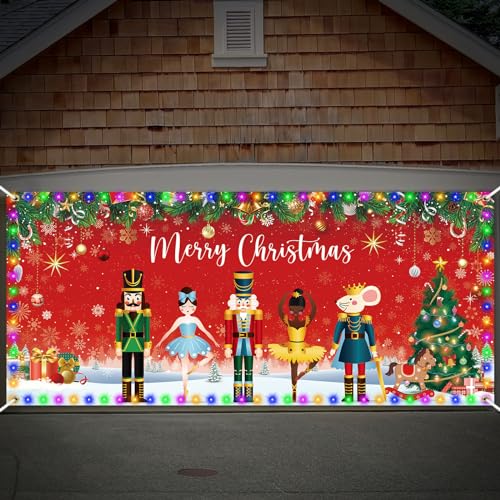 Tatuo 7 x 16 ft Christmas Nutcracker Garage Door Banner Cover with LED String Light Large Merry Christmas Backdrop Decorations Xmas Photography Background for Winter Photo Props Wall Hanging Decor by Tatuo - Image 7