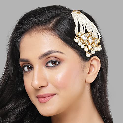 Image of Karatcart Gold Plated Pearl Beads Studded Floral Design Kundan Passa for Women