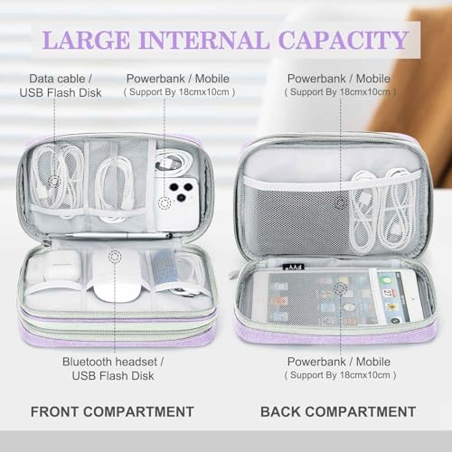 Image of FYY Electronic Organizer, Large Travel Cable Organizer Bag Pouch Electronic Accessories Carry Case Portable Waterproof Double Layers All-in-One Storage Bag for Cable, Cord, Charger, Light Purple