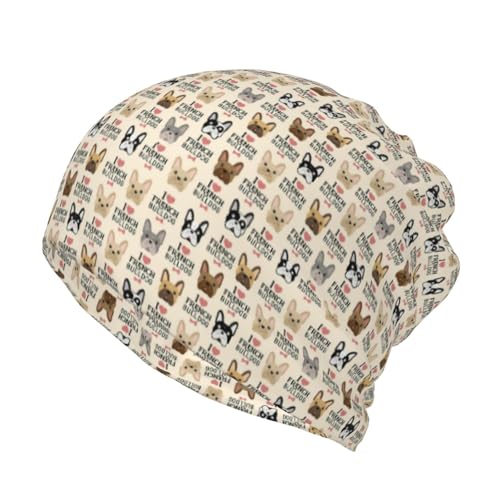 FBGHHTY I Love - Gorro multifunción con estampado de bulldog francés para hombres y mujeres, sombreros cálidos de invierno para deportes al aire libre, Negro, Talla única