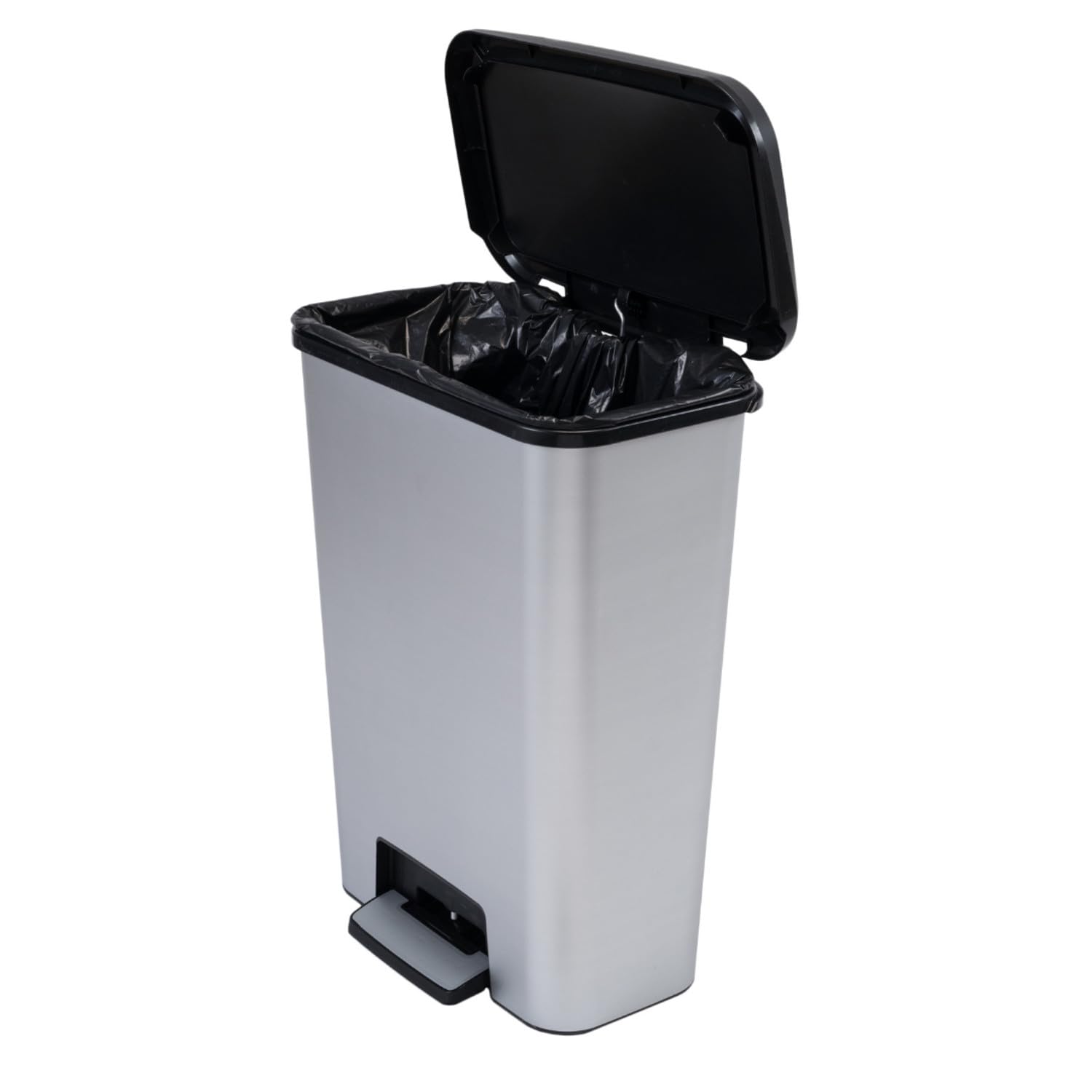 Curver Compatta Cubo de basura con pedal, 50 l de capacidad, color inox