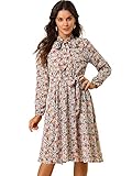 Allegra K Women's Tie Neck Dresses Chiffon Long Sleeve Belted Vintage Floral Dress Small Blue