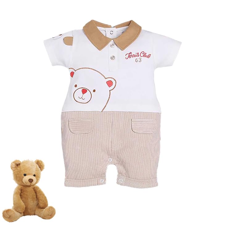 Image of BABY GO Half Sleeve Cotton Round Neck Romper 3 to 6 Months for Baby boys (Beige)