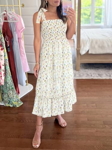 Image of Imily Bela Womens Summer Floral Maxi Dress Boho Tie Strap Sleeveless Smocked A Line Beach Sundress Long Dresses