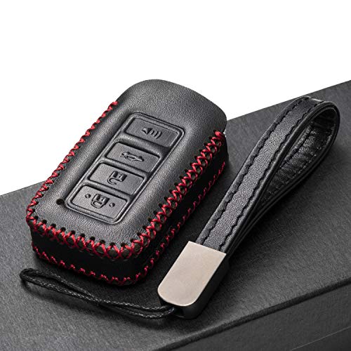 Image of Vitodeco Genuine Leather Smart Key Fob Case Cover Protector Compatible for Lexus UX, NX, RX, GX, LX, is, ES, GS, LS (2014-2021) - 4-Button, Black /Red