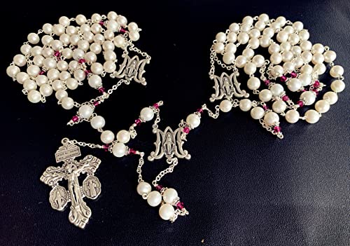 elegantmedical HANDMADE AAA 8-9MM Real Pearl Pearls Necklace Cross lasso wedding rosary3