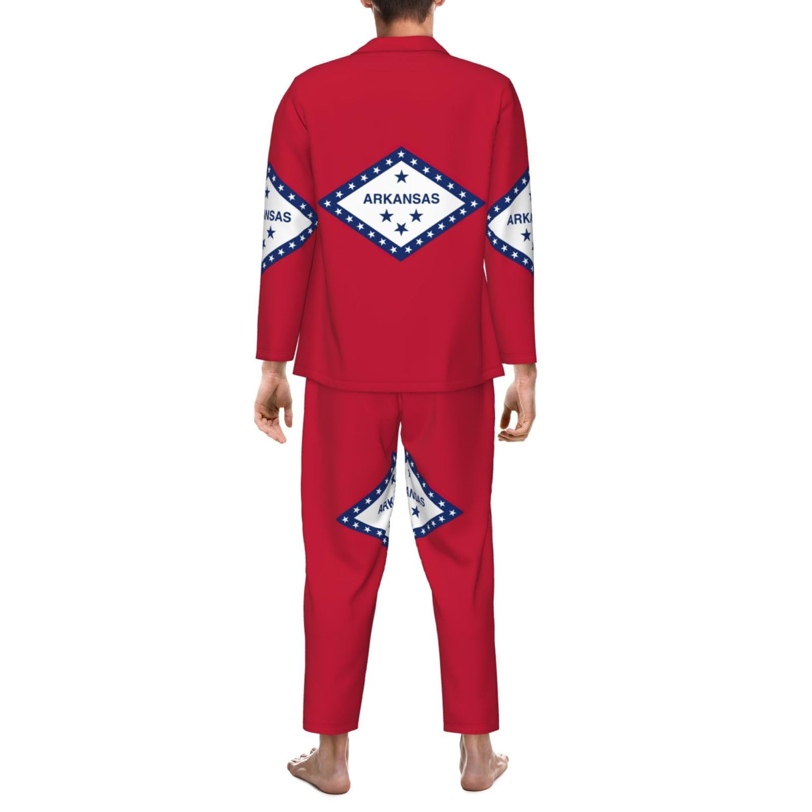 Arkansas State Flag Print Męska piżama z długim rękawem zestaw dwuczęściowy odzież domowa wygodna bielizna nocna bielizna nocna
