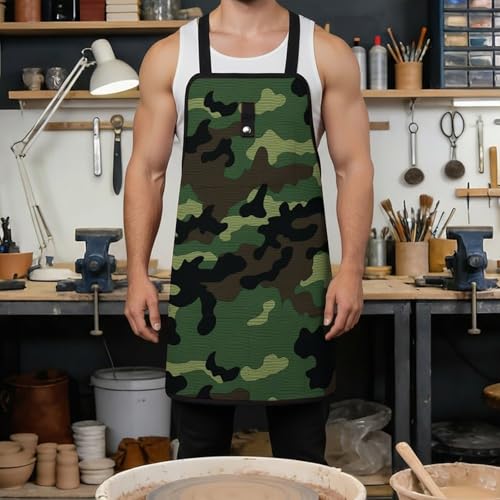 Delantal de trabajo militar verde con 8 bolsillos miniatura 4