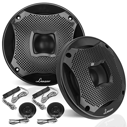 Lanzar Two Way Marine Speaker System, One Pair 6.5 inch Marine Component Speaker, 450 Watts Max Power with 4 Ohm Impedance, Waterproof, Flush Mount Capability, Resin Treatment Cloth Surround, Black