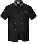 Lenmipot Unisex Double-Breasted Chef Coat Lightweight Chef Jacket Color Stitching Chef Kitchen Uniform