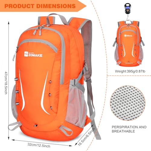 Image of ZOMAKE Lightweight Packable Backpack 35L, Foldable Backpacks Water Resistant Collapsible Light Daypack for Hiking(Orange) | Light Hiking Backpacks Water Resistant Collapsible Day Pack for Travel, Everyday Carry, Multi-Pocket Layout, Heavy Duty Nylon