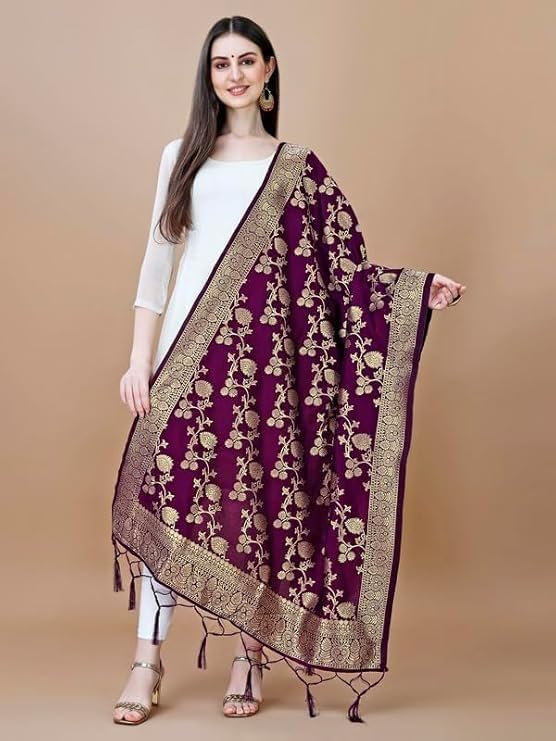 Beautiful Women Floral Banarasi Silk Dupatta Embroidered Thread Work Multi Color Size: 2.25 M by The Great Indian Store2