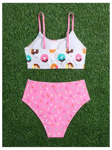 GORGLITTER Girl's 2 Piece Swimsuit Graphic High Waisted Bikini Cute Bathing Suits Pink 10Y2