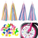 TRKETK 2 Paires de Vélo Tassels et 36 Perles de Rayons, Accessoires de Vélo pour Filles Perles de Clip de Vélo Rubans à Pompons Colorés Banderoles de Guidon de Vélo + Perles de Rayons