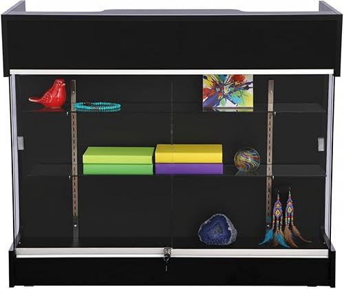 Miniatura 6 de Contador superior de repisa para efectivo con vitrina, 6 pies, vitrina frontal, vidrio templado, cajones y estantes de bloqueo, negro