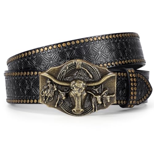 Western Leather Belt for Men, Genuine Leather belts, Cowboy Cowgirl Belt for Jeans