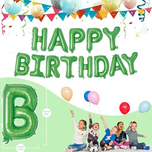 Image of Green Happy Birthday Balloons Banner 16 Inch Mylar Foil Letters, Inflatable Party Decor and Birthday Decorations for Women, Men, Boys & Girls Kids and Adults, Reusable, Party Supplies
