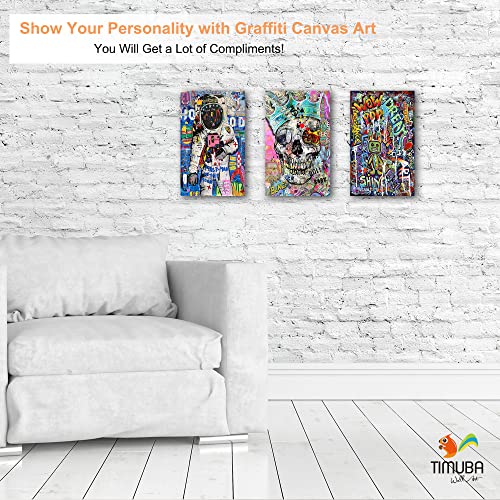 Graffiti Wall Art - Street Art Canvas Graffiti, 3 Pieces Wall Art Graffiti, Colorful Graffiti Pictures Astronaut Canvas For Bedroom Decor, Pop Art Wall Decor, Framed Artwork For Home Decor (12X18X3) #TOP2