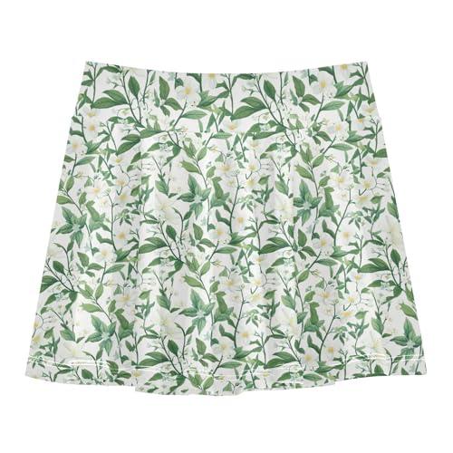 Florals Seamless Tennis Skirt for Girls with Shorts Flowy Skort for Little Girl Kids Cheer Skirt with Pockets 4-12Y