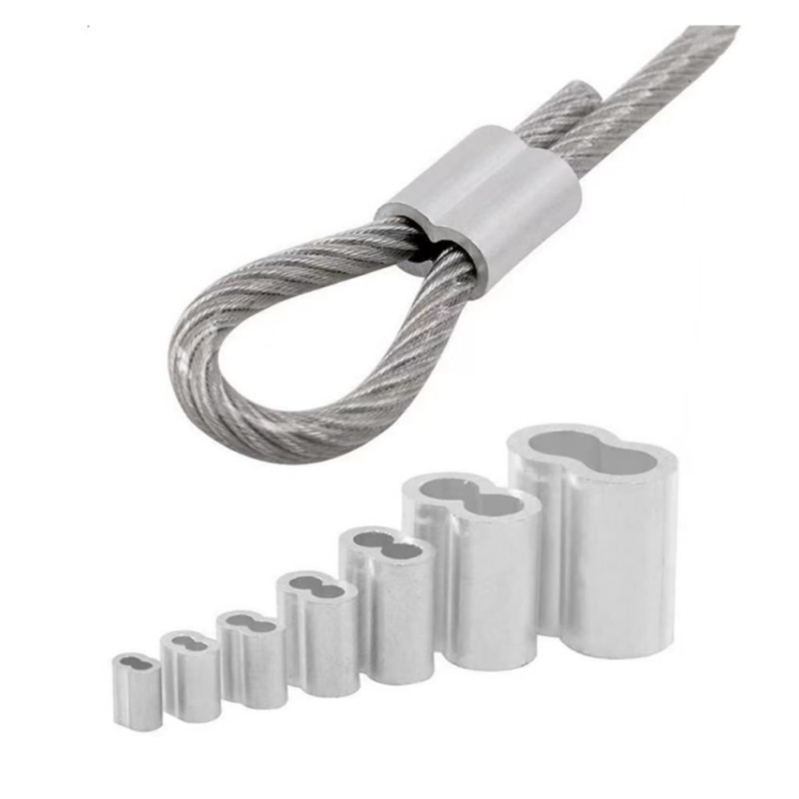 Manicotti a crimpare in alluminio a doppio foro, Manicotti for cavi in ​​alluminio a doppio foro, forma 8, morsetti, argento, diverse misure(M1.2)