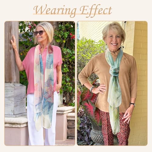 Fuxiqar 2 Pack Scarves for Women Lightweight Thin Shawl – Floral Print Fashion Wraps Summer Scarf for Travel Beach Daily Use4