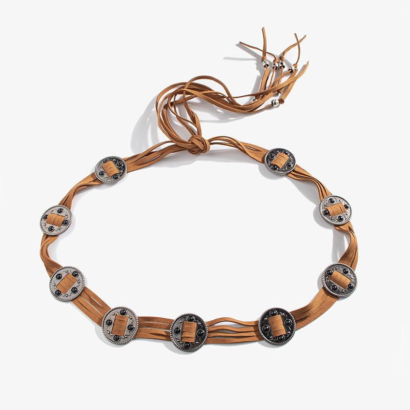 Belts Western Style with 9 Black Beads, Stylish Accessory for Outfits, Ideal for Casual Wear，Browm, 1 Piece2