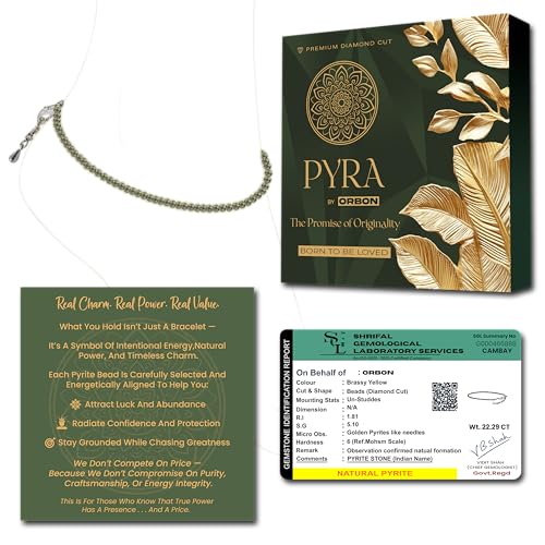 ORBON PYRA Certified Original Raw Pyrite Anklet for Women Natural Money Magnet Crystal Payal | Pyrite Crystal Anklets for Wealth & Success | Anklets for Women | With Activation Card & Authenticity Certificate