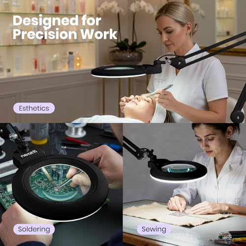 Image of Neatfi XL LED Magnifying Lamp, Hands-Free, Dimmable, Crafts, Reading, Close Work (Black, Non-CCT with Base)