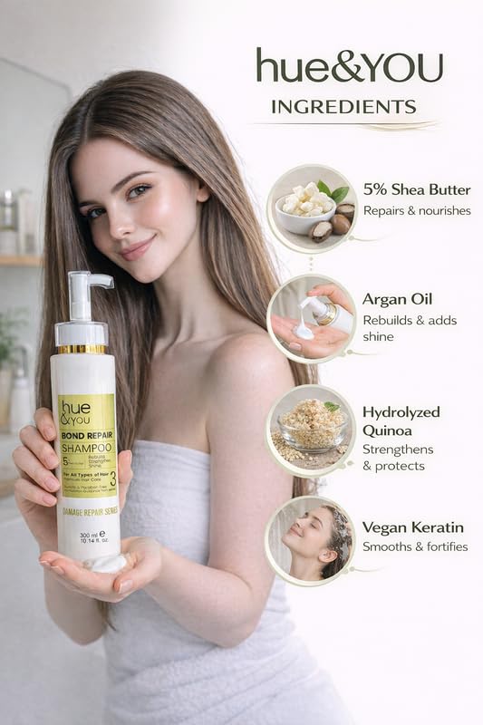 Image of Hue & You Bond Repair Shampoo | Strengthening & Damage Repair Shampoo | Restores Weak & Chemically Treated Hair | Reduces Breakage & Frizz | Suitable for All Hair Types