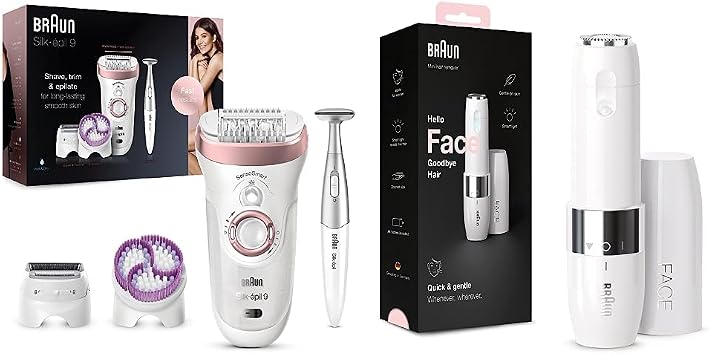 Braun Silk- pil 9 Epilator for Long-Lasting Hair Removal with Electric Shaver & Trimmer & Face Mini Hair Remover, Facial Hair Remover for Women Mini-Sized Design for Portability