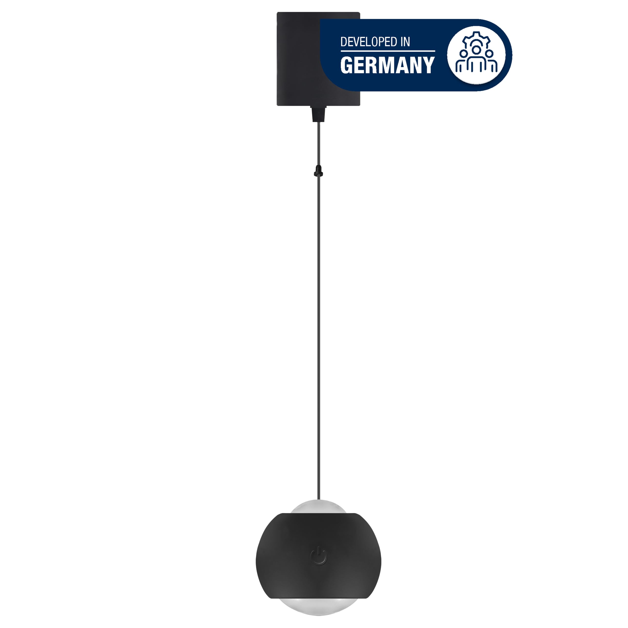 REV Akku Pendelleuchte, 120lm, dimmbar 3 Stufen, höhenverstellbar durch ziehen (20-155cm) - Hängeleuchte für Wohnzimmer, ideal als Nachttischlampe ohne Strom, schwarz
