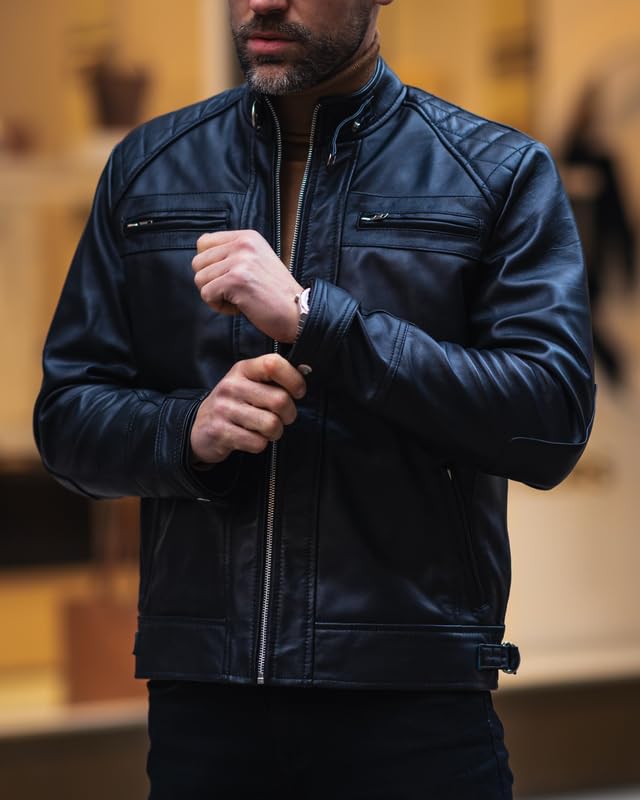 TLC Real Motorcycle Soft Leather Jacket men, Tan Perforated Cafe Racer Leather Jacket4