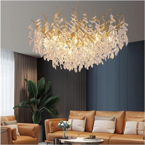 Lámpara de cristal HJLJKG dorada colgante para techo de comedor