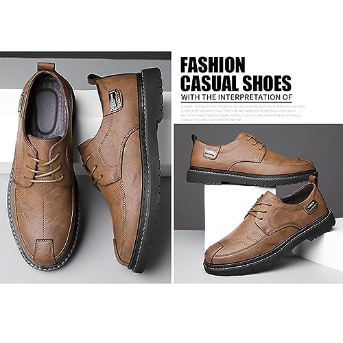 Mens Leather Casual Business Oxford Shoes Lace-Up Flat Dress Shoes Breathable Comfort Soft Sole Walking Loafers3