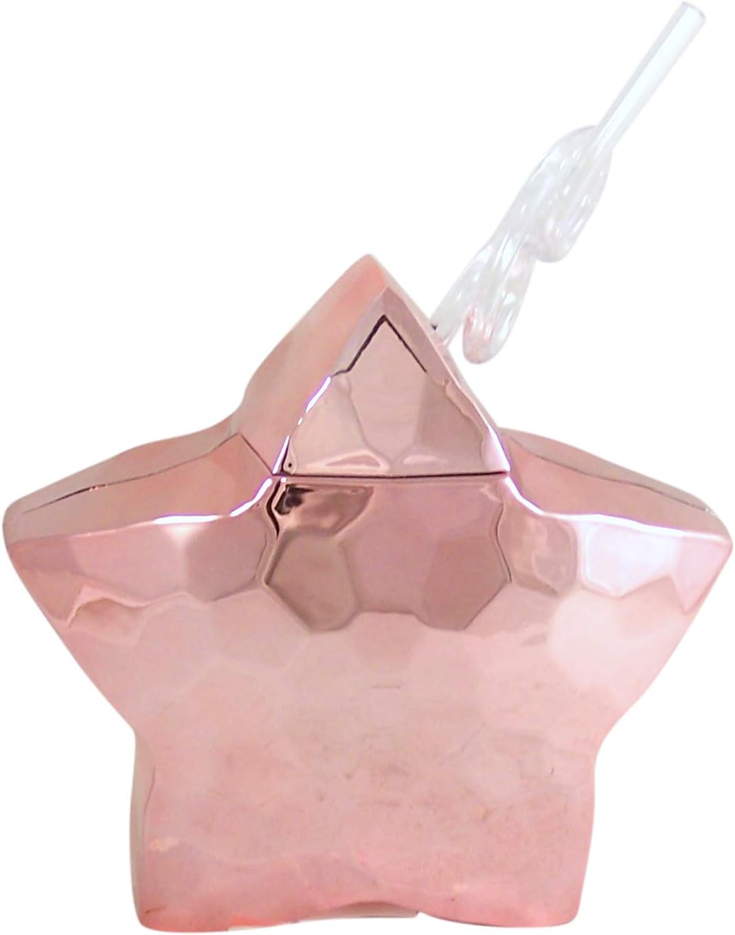 Rose Gold Disco Ball Star Shaped Cup with Swirly Straw, 6 Inch