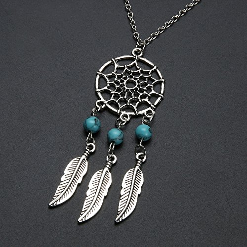 AOCHEE Bohemian Dream Catcher Necklace Earring Tassel Feather Turquoise Beads Necklace Jewelry (Neckalce)3