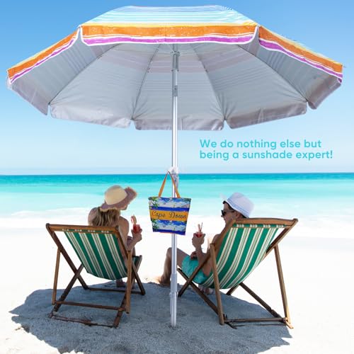 Image of Tempera Heavy Duty High Wind Beach Umbrella with Sand Anchor & Carry Bag | Patio Outdoor Umbrella with Aluminum Frame and Push Button Tilt, Ideal for Garden Lawn, UPF 60+
