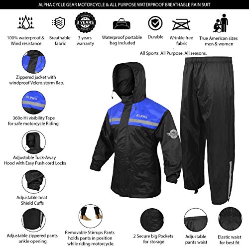 image for Alpha Cycle Gear Rain Suit for Men & Women Jackets Pant Gear Reflectiv