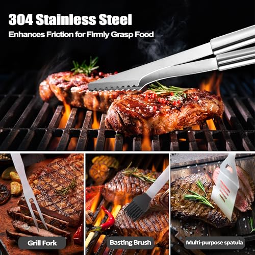 Paw Paw Gifts from Grandkids, Grilling Accessories, Heavy Duty Stainless Steel BBQ Grill Tools for Outdoor Grill with Aluminum Case, Pawpaw Grill Utensils Ideal Christmas Grilling Gift (Black) - Image 6