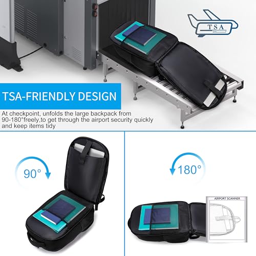 CAFELE TSA Friendly Flight Approved Business Backpack, Water-resistant Lightweight School Rucksack, Durable Large Weekender Bag Daypack (Black, 17.3 Inch)3