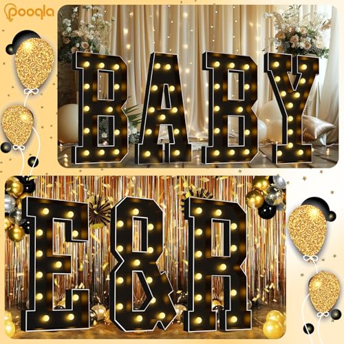 Image of Pooqla 4 FT Marquee Light Up Letters, Black Marquee Letter Lights 4 Feet Tall, Giant Letter Sign Big Mosaic Letters for Balloons Birthday Party Anniversary Wedding Decorations, Warm White Letter R