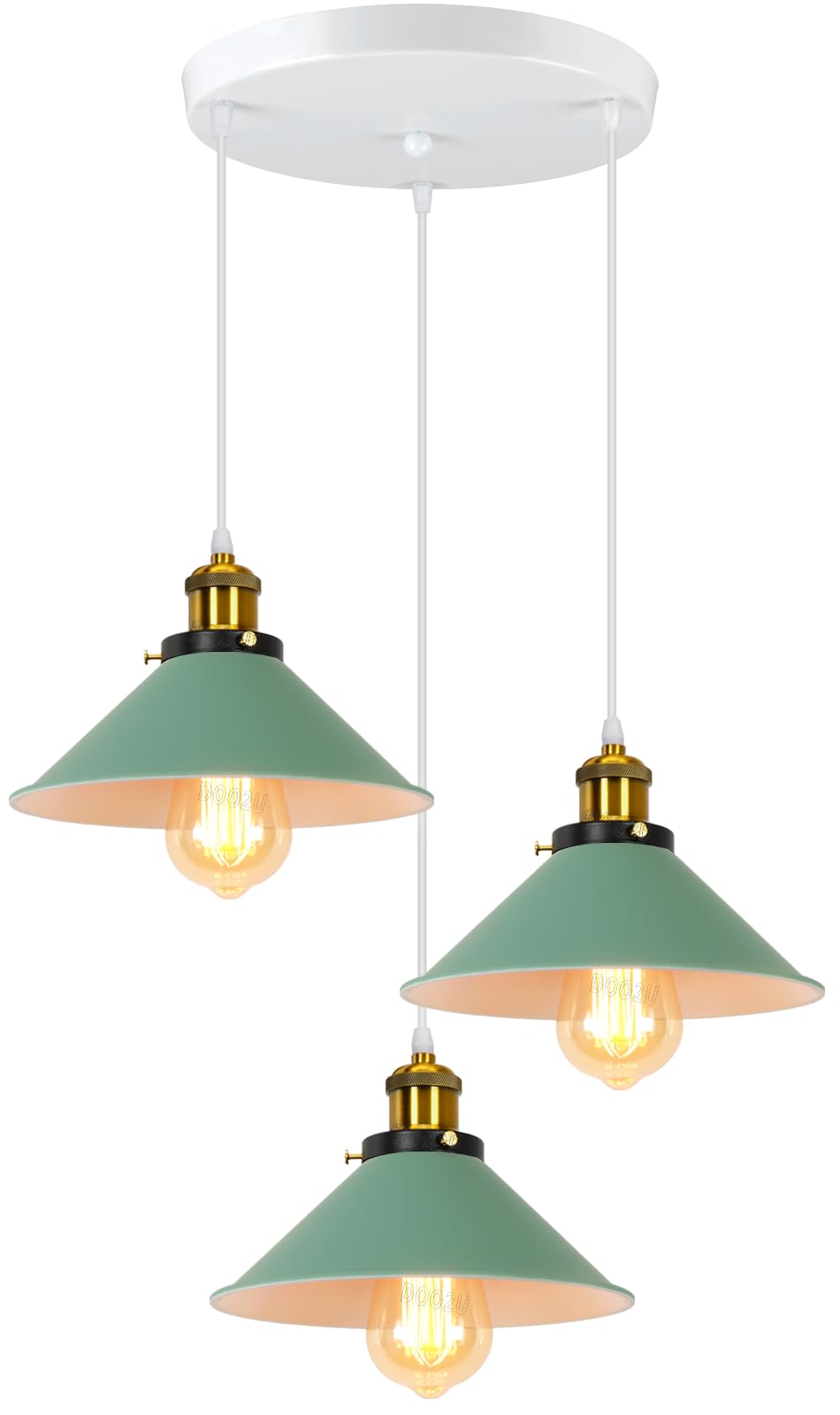Lámpara colgante Industrial Vintage 3 Luces Lámpara de Techo E27 Diseño Pantalla Metal 220mm Iluminación Colgante Verde para Comedor Cocina Dormitorio (con base de 30 cm)