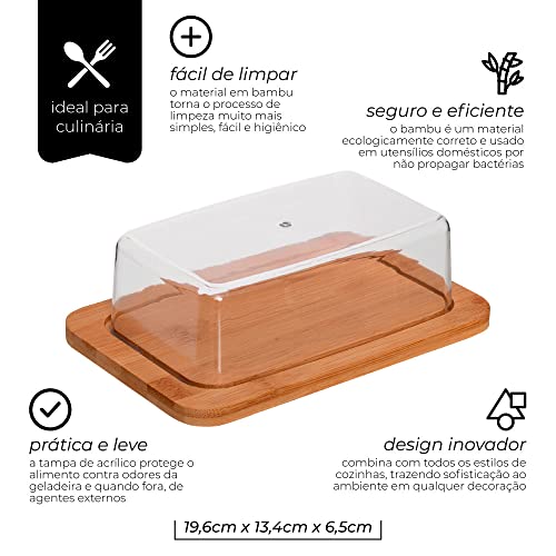 Mimo Style Porta Manteiga de Bambu Com Tampa de Acrílico. Resistente e Durável, Além de Moderno e El
