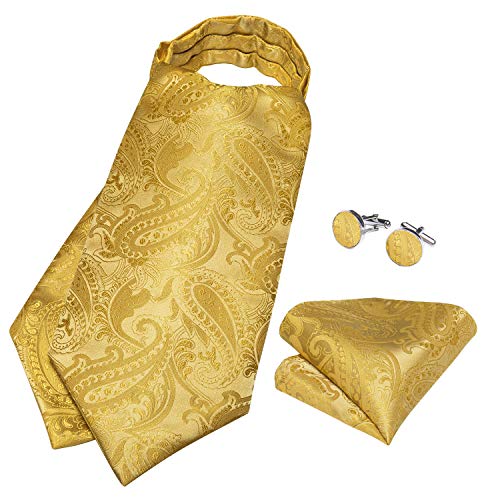 Image of DiBanGu 3PCS Ascot Ties for Men Wedding Jacquard Woven Silk Ascot Cravat for Men Cravat Tie and Pocket Square Set