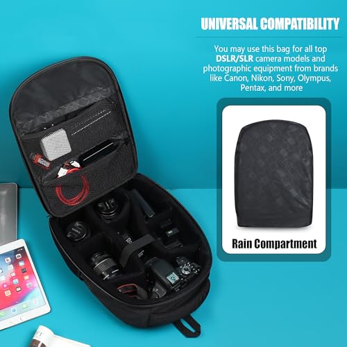 Image of GadgetBite Camera Bag Hardshell Water Resistant Professional Camera Backpack with Rain Cover Customizable Shockproof Lens Pockets for DSLR Lenses Go Pro Canon Nikon Sony Cameras Accessories