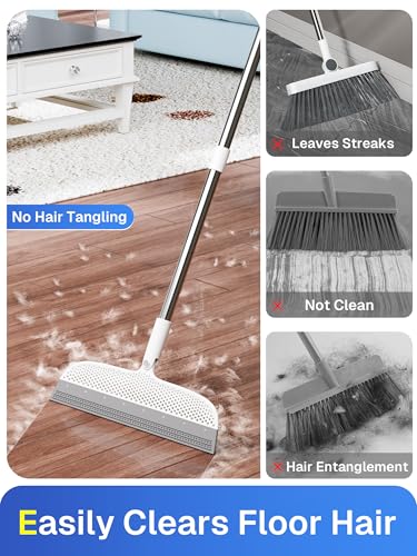 Image of Silicone Floor Squeegee, 180 Rotating Air Broom, Squeegee for Floor with a Long Handle, Magic Broom for Water and Pet Hair Removal on Bathroom Floors, Tile, Deck and Glass, Indoor Cleaning Tool
