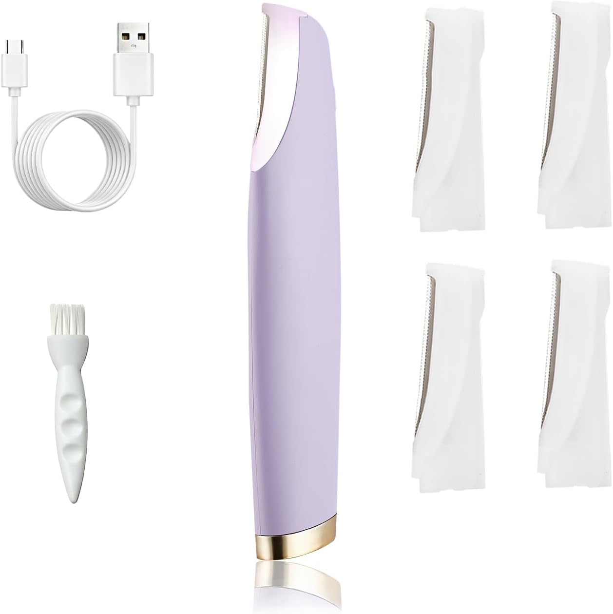 Dermaplane Razor for Women Face, Sonic Dermaplaning Tool with LED Light, 3-Speed Type-C Rechargeable Face Shaver, Gentle Facial Hair Removal & Peach Fuzz Exfoliator 4 Replaceable Blades （Purple）