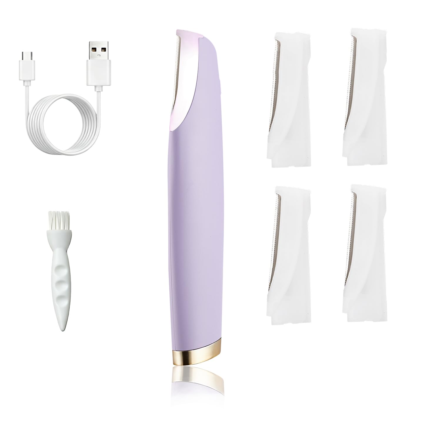 Rechargeable Dermaplane Razor for Women Face, Sonic Dermaplaning Tool with LED Light, 3-Speed Facial Hair, Gentle Facial Hair RemoveThat Peach Fuzz Exfoliator 4 Replaceable Blades (Purple)