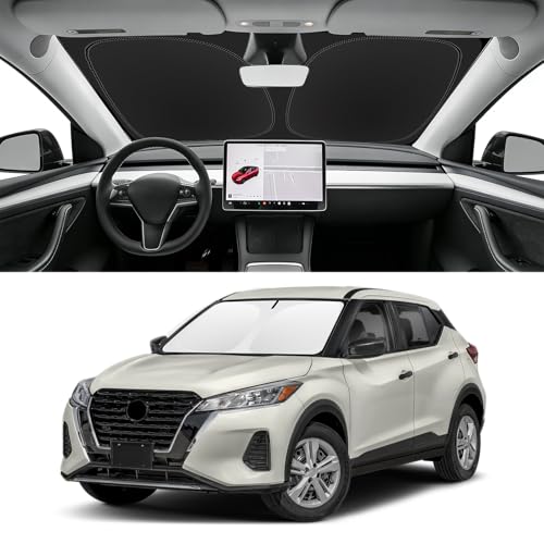 Image of Custom Fit Windshield Sun Shade for Nissan Kicks 2018-2024 | Blocks UV Rays and Sun Heat, Helps Reduce Interior Temperature, Protects Dashboard from Fading, Folds Easily for Storage