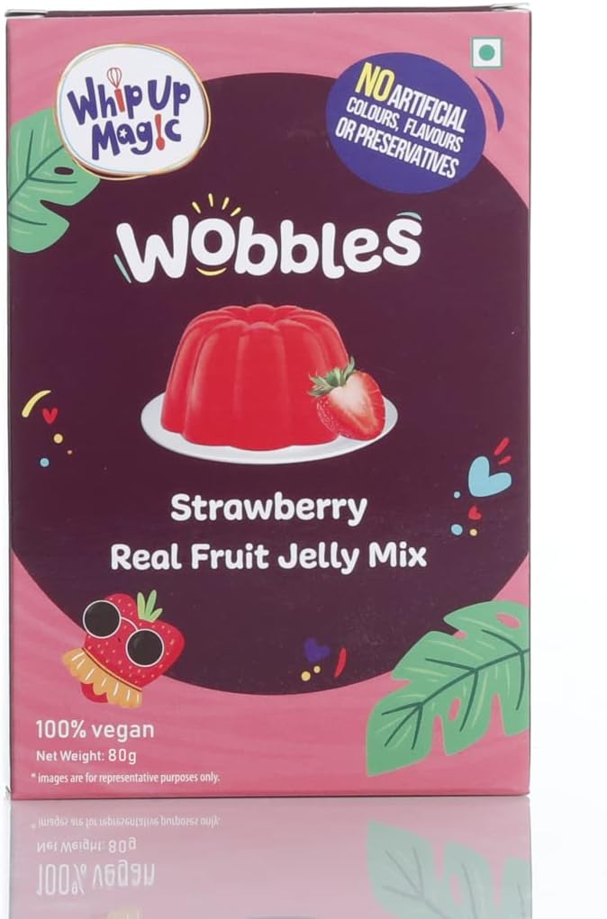 Real Fruit Strawberry Jelly Mix - 80g [No Artificial Colour, Flavour, Preservatives | Vegetarian | Makes 480ml Jelly] - Whip Up Magic Wobbles